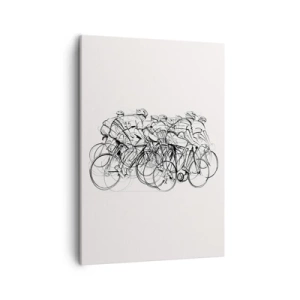 Bild auf Leinwand - Leinwandbild - Eine Gruppe von Radfahrern in Bewegung im minimalistischen Stil - 50x70cm - Gemeinsam als Team - Moderne Wanddekoration für Wohnzimmer und Schlafzimmer ARTTOR