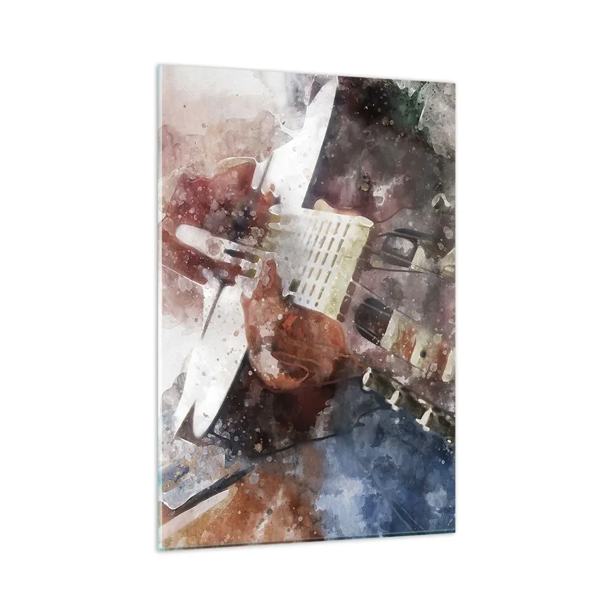 Glasbild - Bild auf glas - Eine künstlerische Interpretation einer Gitarre im Aquarellstil - 80x120cm - Und was halten Sie davon? - Moderne Wanddekoration für Wohnzimmer und Schlafzimmer ARTTOR