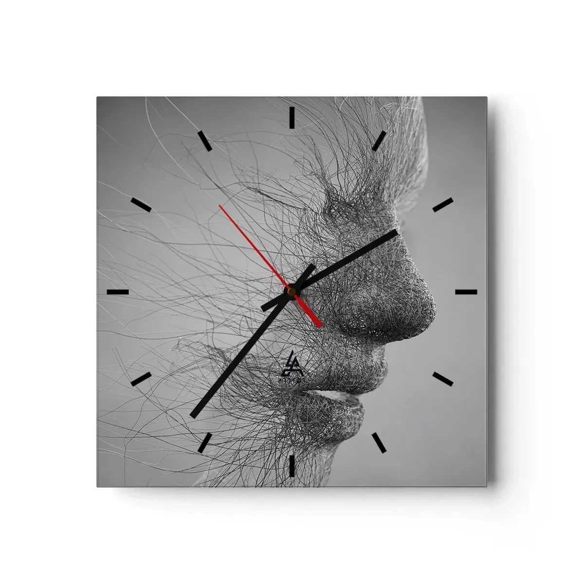 Wanduhr - Glasuhr - Künstlerisches Gesichtsprofil mit zarten Linien - 30x30cm - Der Geist des Windes - Moderne Wanddekoration für Wohnzimmer und Schlafzimmer ARTTOR