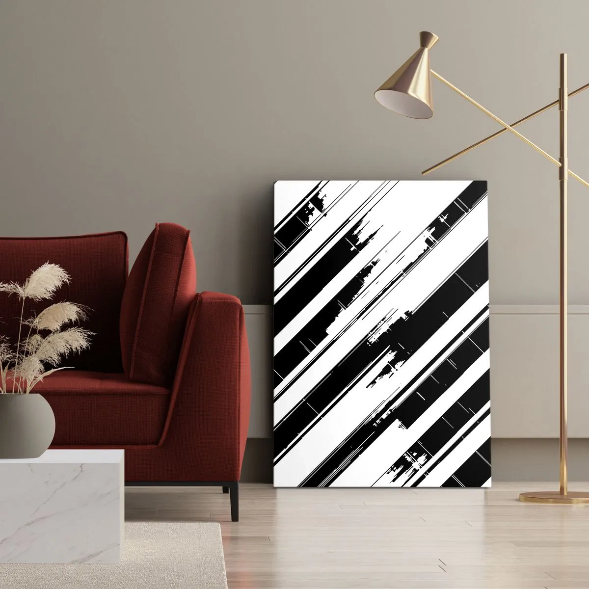 Bild auf Leinwand - Leinwandbild - Schwarz-weiße Linien und geometrische Muster im modernen Stil - 70x100cm - Eine intensive und dynamische Komposition - Moderne Wanddekoration für Wohnzimmer und Schlafzimmer ARTTOR