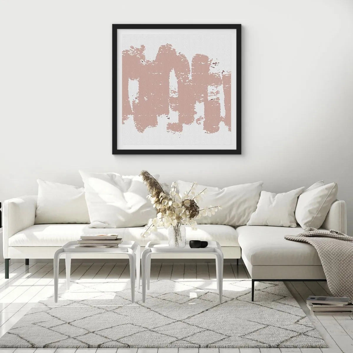 Poster in einem schwarzem Rahmen - Abstraktion in zartem Rosa - 50x50 cm