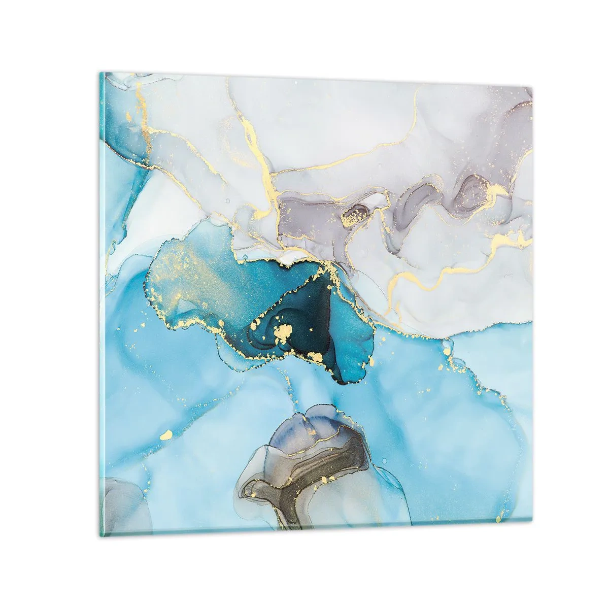 Glasbild - Bild auf glas - Eine Studie über das Zusammentreffen von Grau und Türkis - 50x50 cm