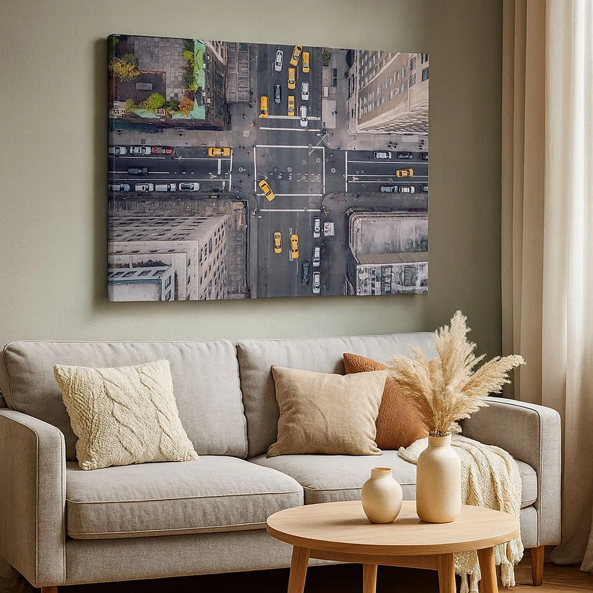 Bild auf Leinwand - Leinwandbild - Luftaufnahme einer belebten Stadtstraße - 70x50cm - Eine einfache Wahl - Moderne Wanddekoration für Wohnzimmer und Schlafzimmer ARTTOR