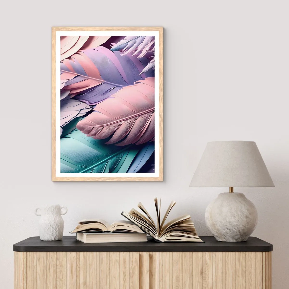 Poster in einem Rahmen aus heller Eiche - Vogel-Chic - 70x100 cm
