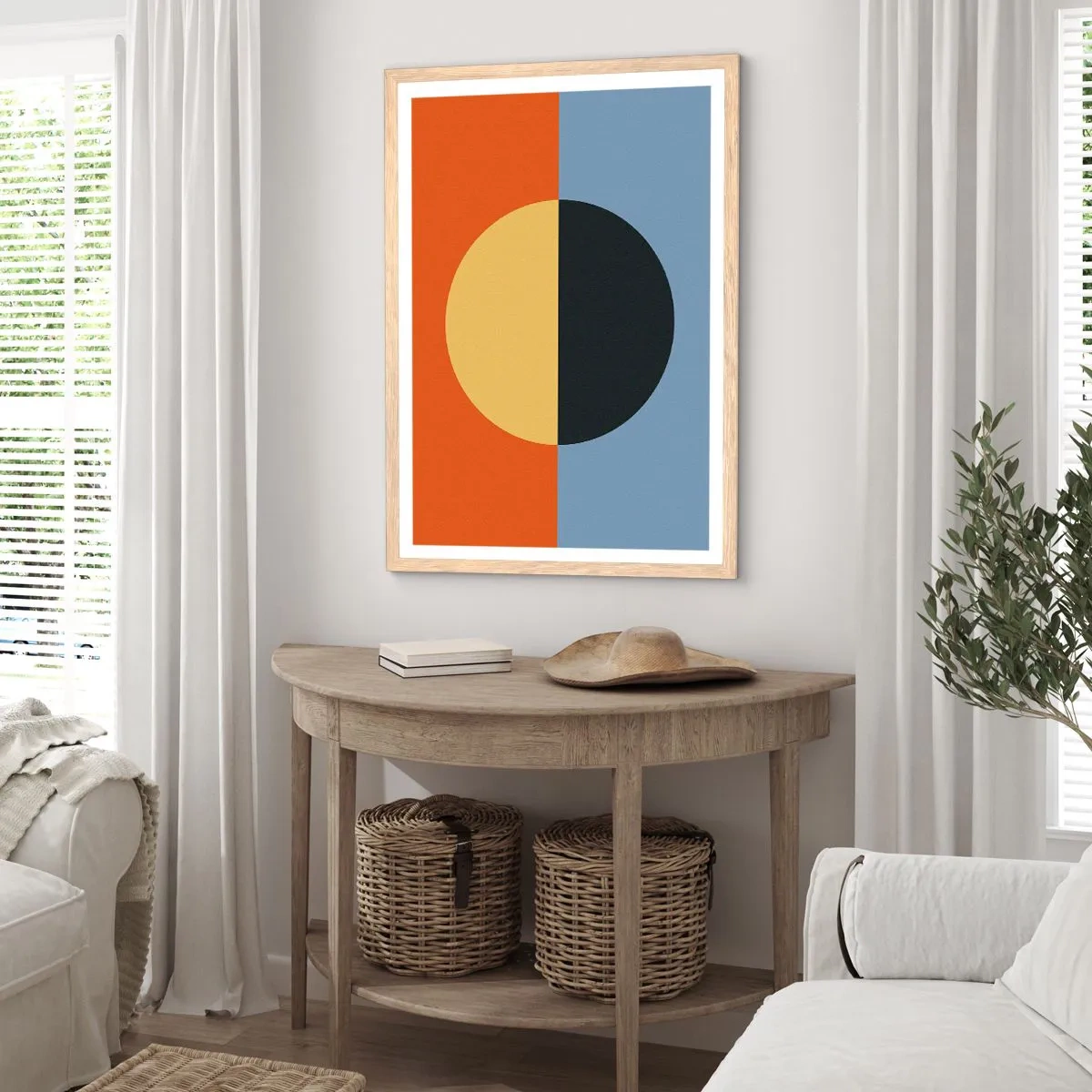 Poster in einem Rahmen aus heller Eiche - Eine Komposition aus Wärme und Kühle - 70x100 cm