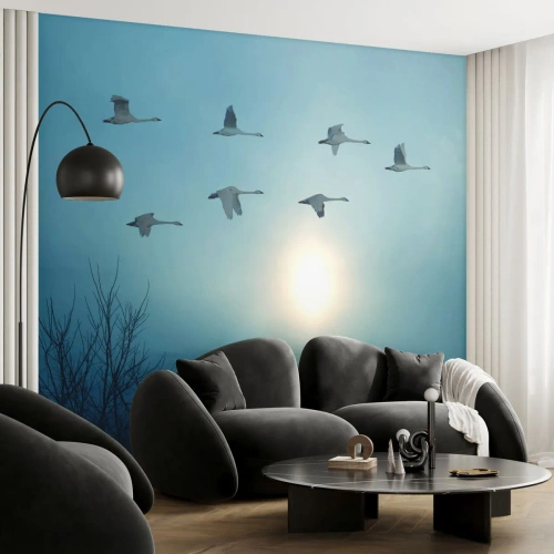 Fototapete Premium Sand - Auf Wiedersehen Sommer für ein Jahr - Landschaft, Storch, Vögel - 450x315 cm