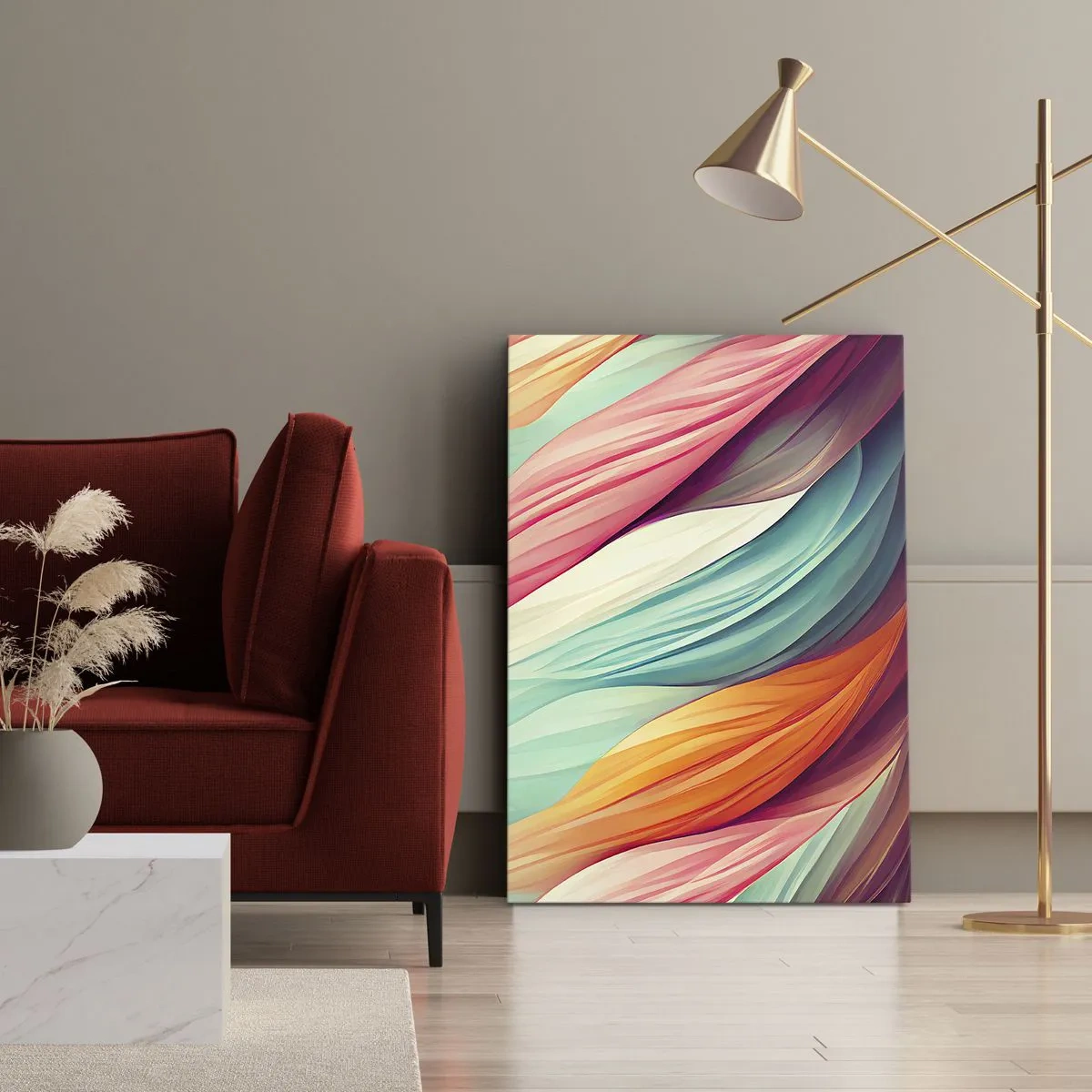 Bild auf Leinwand - Leinwandbild - Abstrakte Linien in Pastell- und leuchtenden Farben - 50x70cm - Regenbogengewebe - Moderne Wanddekoration für Wohnzimmer und Schlafzimmer ARTTOR