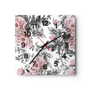 Wanduhr - Glasuhr - Verliere dich in den Blüten der Rosen - 40x40 cm