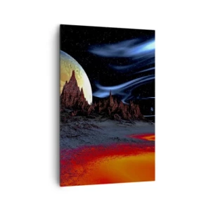 Bild auf Leinwand - Leinwandbild - Eine fantastische Landschaft mit Planeten und Vulkanen - 80x120cm - Unbekannte Welt - Moderne Wanddekoration für Wohnzimmer und Schlafzimmer ARTTOR