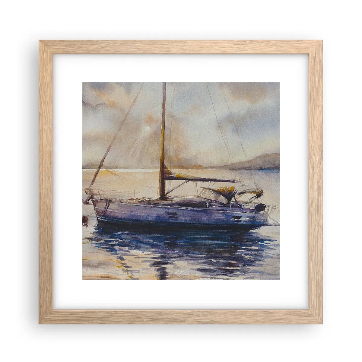 Poster in einem Rahmen aus heller Eiche - Abend in der Bucht - 30x30 cm