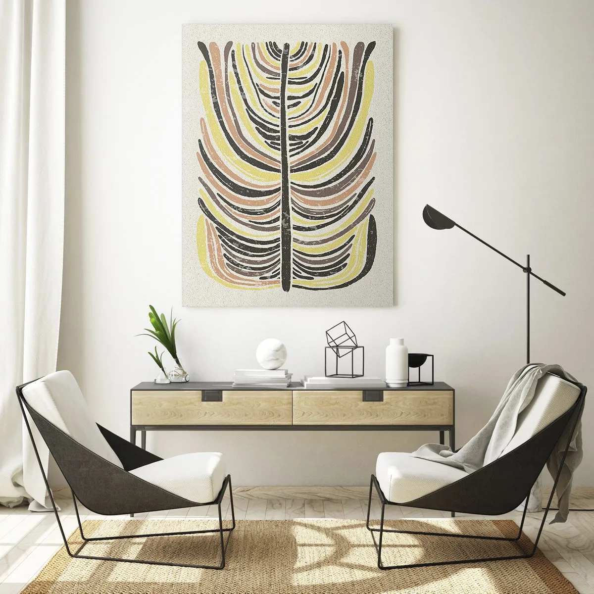 Glasbild - Bild auf glas - Abstraktes Blattmotiv in Erdtönen - 70x100cm - Abstraktion voller Leben - Moderne Wanddekoration für Wohnzimmer und Schlafzimmer ARTTOR