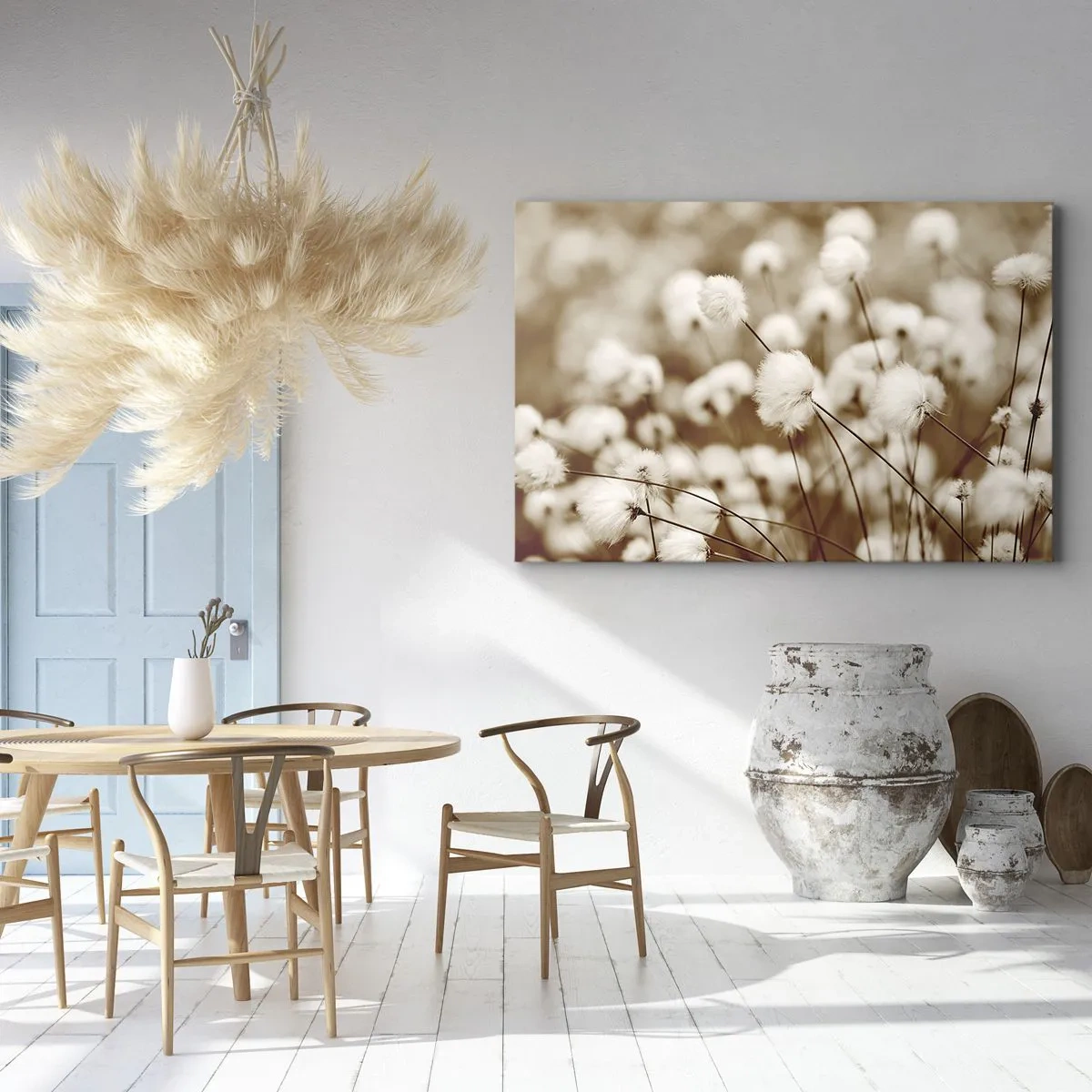 Bild auf Leinwand - Leinwandbild - Ein Feld mit zarten Pflanzen in Sepiatönen - 120x80cm - Flauschiges Kornfeld - Moderne Wanddekoration für Wohnzimmer und Schlafzimmer ARTTOR