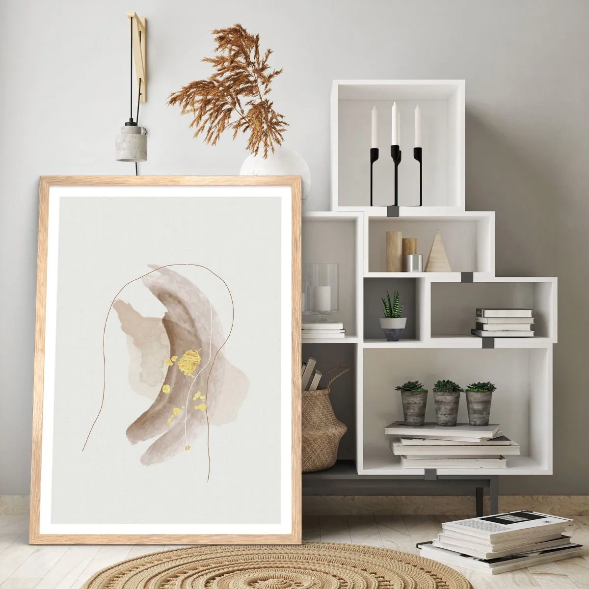 Poster in einem Rahmen aus heller Eiche - Im Weltraum begegnet - 50x70 cm