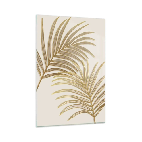 Glasbild - Bild auf glas - Goldene Palmblätter auf hellem Hintergrund im minimalistischen Stil - 80x120cm - Goldene Palme! - Moderne Wanddekoration für Wohnzimmer und Schlafzimmer ARTTOR