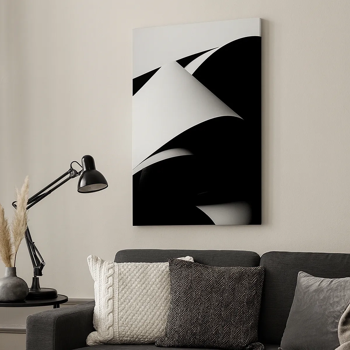 Bild auf Leinwand - Leinwandbild - Abstrakte Formen in Schwarz und Weiß mit auffälligen Kontrasten - 50x70cm - Lichtflächen aus der Schattentiefe - Moderne Wanddekoration für Wohnzimmer und Schlafzimmer ARTTOR