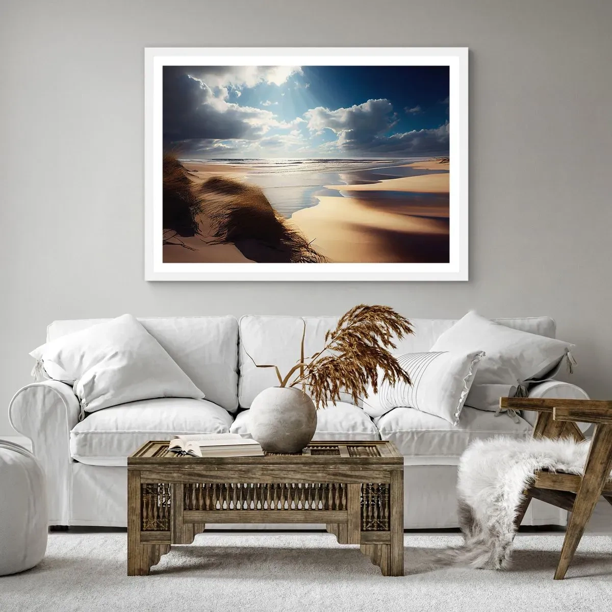 Poster in einem weißen Rahmen - Strand, wilder Strand - 70x50 cm