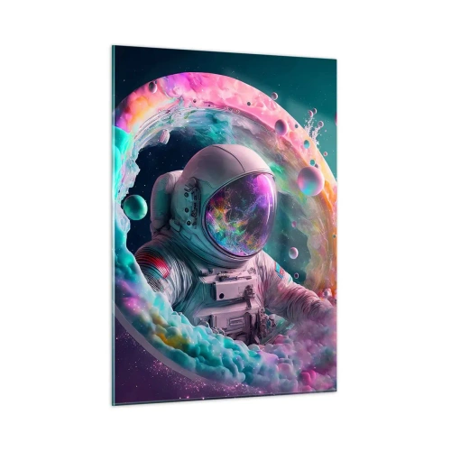 Glasbild - Bild auf glas - Astronaut im farbenfrohen Weltraum - 50x70cm - Sternentor - Moderne Wanddekoration für Wohnzimmer und Schlafzimmer ARTTOR