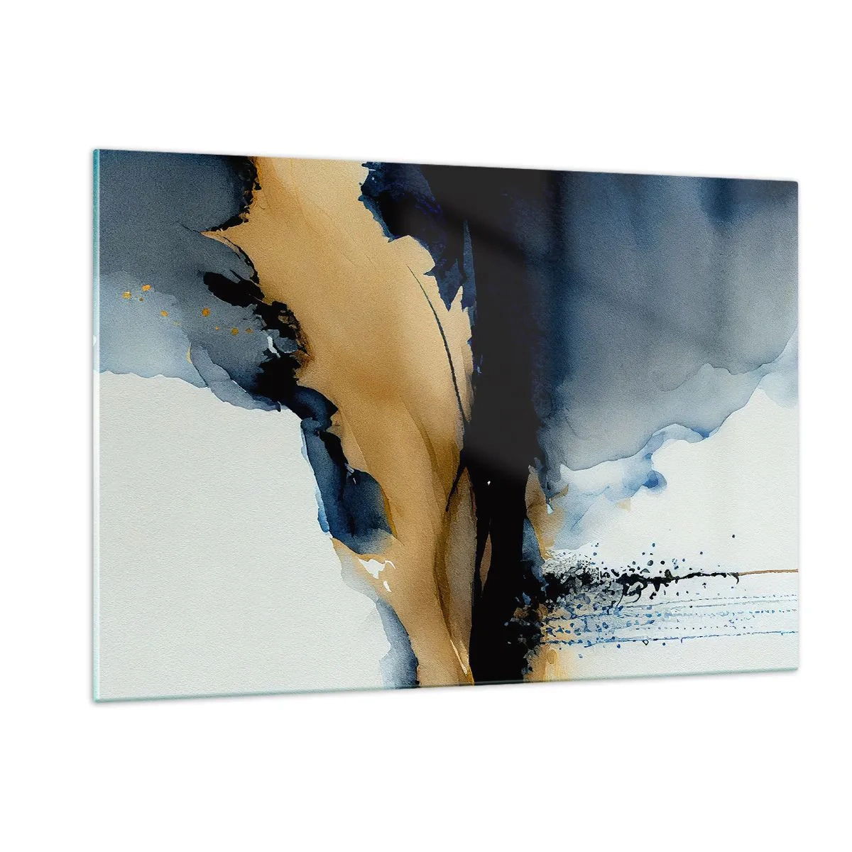 Glasbild - Bild auf glas - Eine abstrakte Komposition in Marineblau- und Beigetönen - 120x80cm - Hinter dem Vorhang - Moderne Wanddekoration für Wohnzimmer und Schlafzimmer ARTTOR