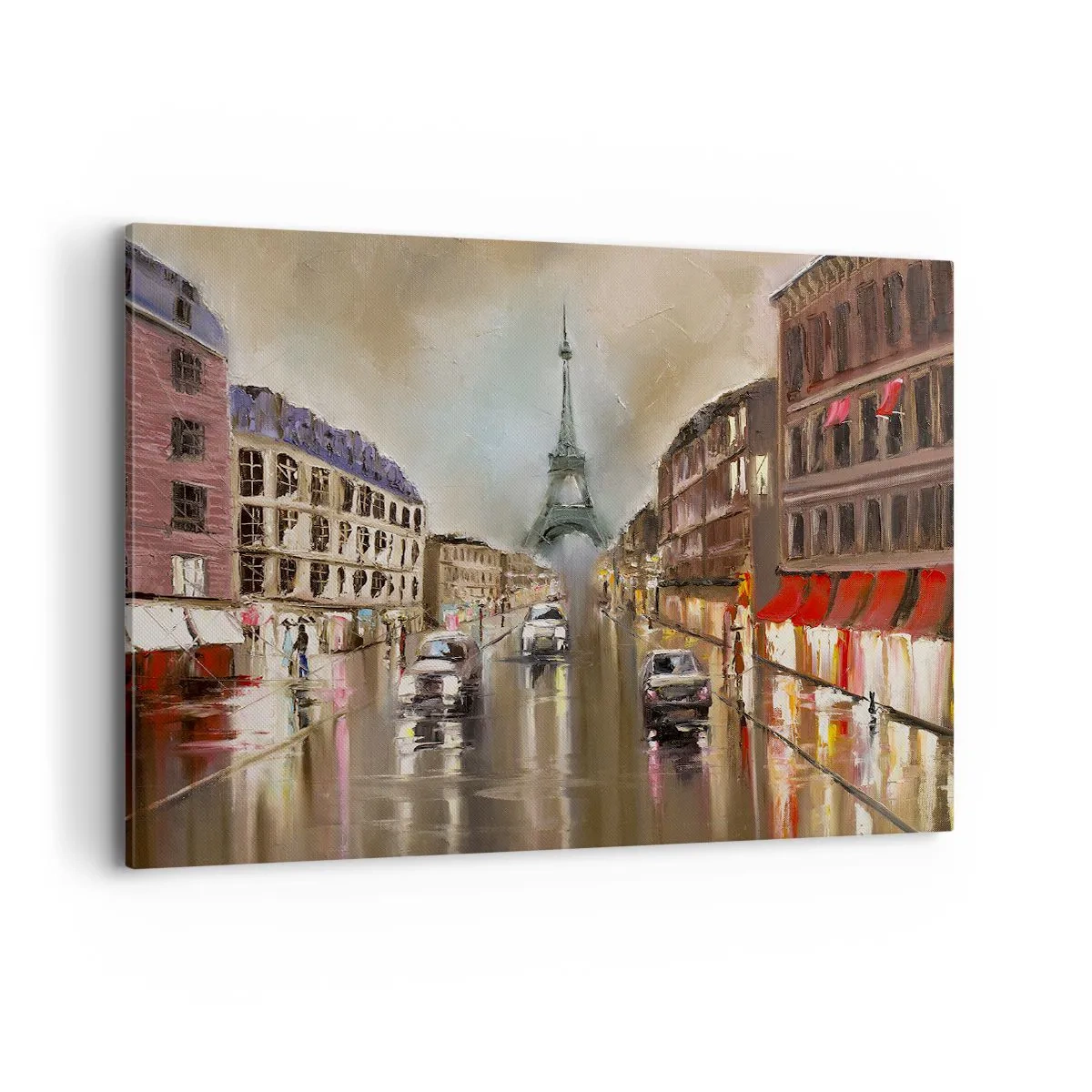 Bild auf Leinwand - Leinwandbild - Abendliches Straßenbild von Paris mit Blick auf den Eiffelturm - 100x70cm - Nur sie zählt - Moderne Wanddekoration für Wohnzimmer und Schlafzimmer ARTTOR