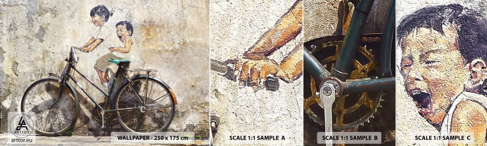 Fototapetenmuster Standard Eco - Richtig oder falsch? - Abstraktion, Wandgemälde, Fahrrad - 100x30 cm