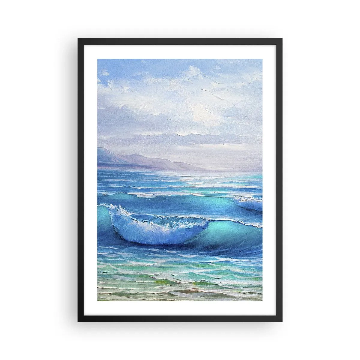 Poster in einem schwarzem Rahmen - Meereswellen gegen den blauen Himmel - 50x70cm - Es bringt Erleichterung - Moderne Wanddekoration für Wohnzimmer und Schlafzimmer ARTTOR