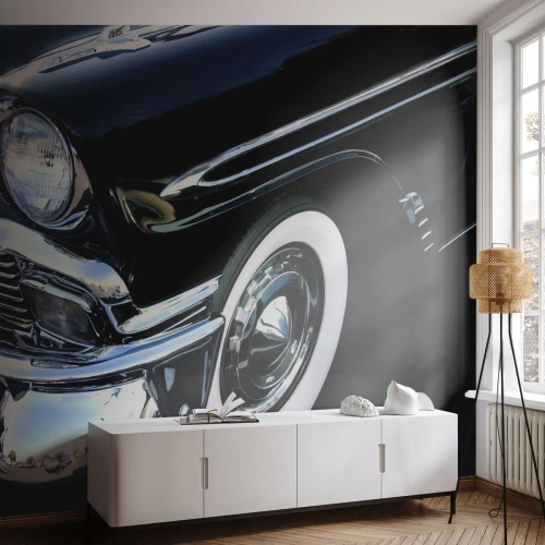 Selbstklebende Fototapete Deluxe Sticker - Klassiker in Silber, Schwarz und Weiß - Automobil, Auto, weiß und Schwarz - 250x175 cm