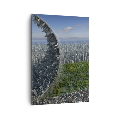 Bild auf Leinwand - Leinwandbild - Eine dynamische Stadt mit einem surrealen Twist - 50x70cm - Die Natur ist ewig - Moderne Wanddekoration für Wohnzimmer und Schlafzimmer ARTTOR