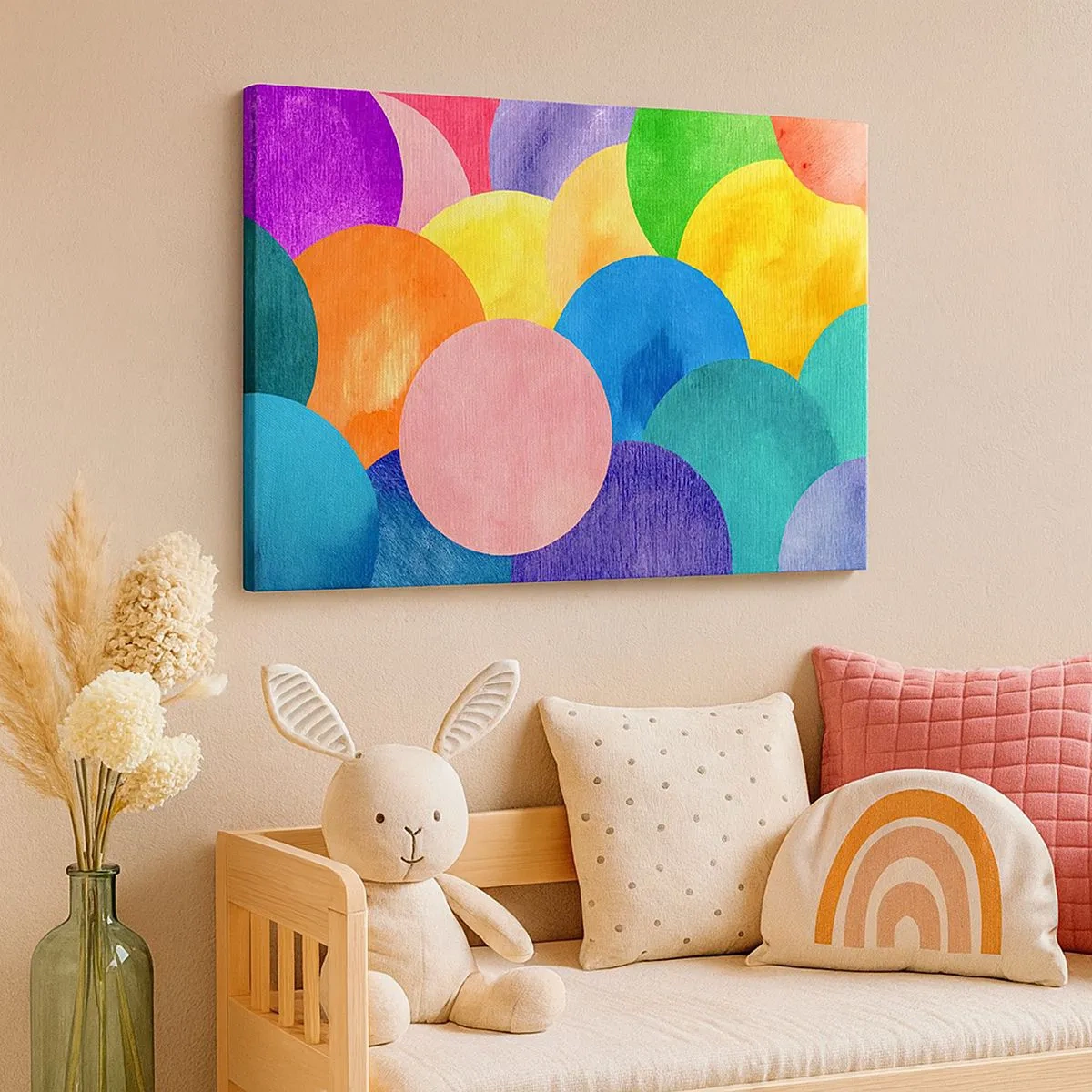 Bild auf Leinwand - Leinwandbild - Bunte Kreise im Aquarellstil - 70x50cm - Die ursprüngliche Fülle des Lebens - Moderne Wanddekoration für Wohnzimmer und Schlafzimmer ARTTOR