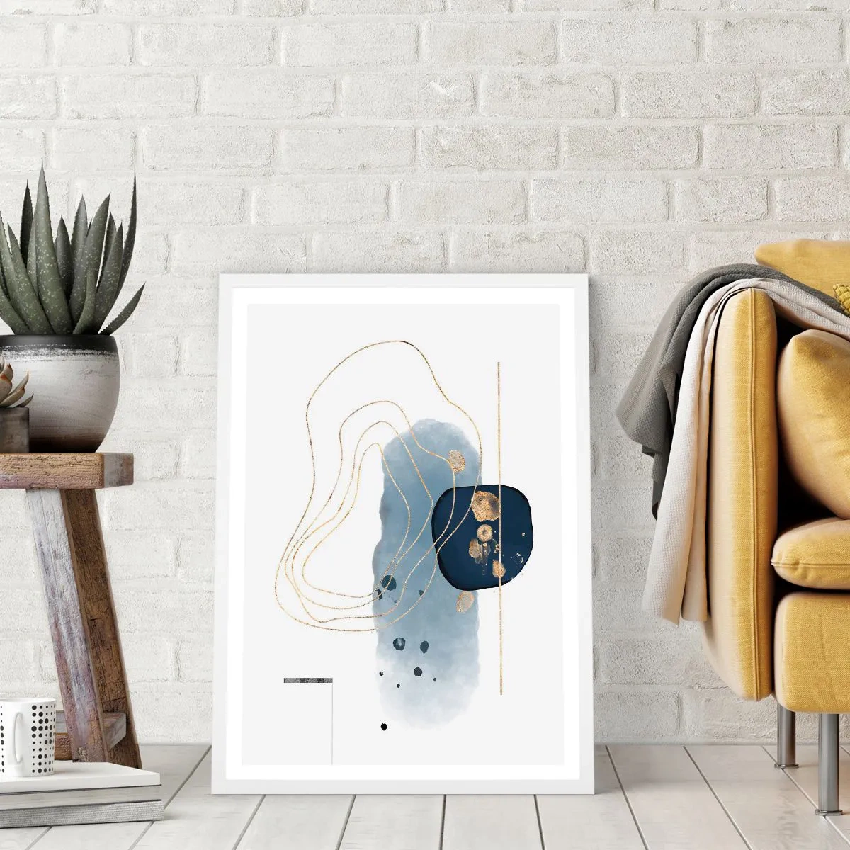 Poster in einem weißen Rahmen - Blau-goldene Fantasie - 70x100 cm