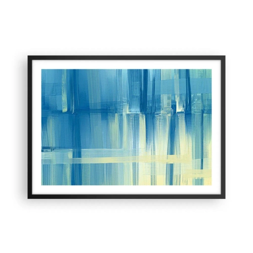 Poster in einem schwarzem Rahmen - Ein abstraktes Gemälde in Türkis- und Blautönen mit geometrischen Pinselstrichen. - 70x50cm - Komposition in Türkis - Moderne Wanddekoration für Wohnzimmer und Schlafzimmer ARTTOR
