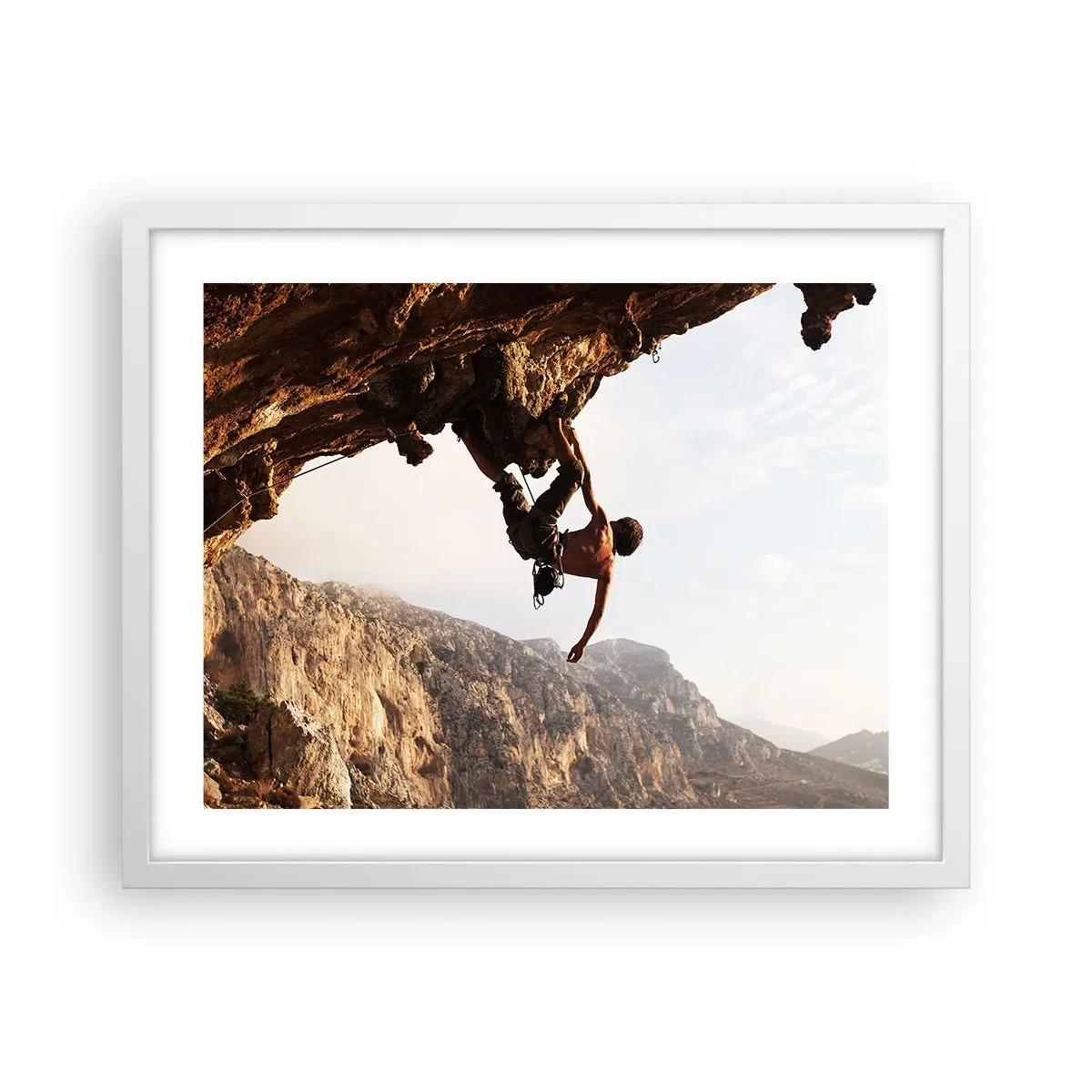 Poster in einem weißen Rahmen - Die Welt ist in einer Hand auf einem Felsblock geschrumpft - 50x40 cm