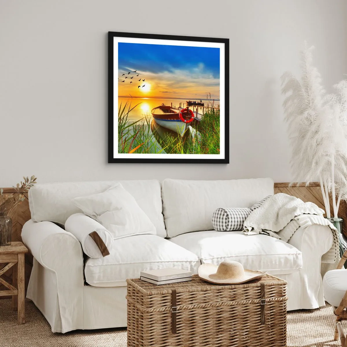 Poster in einem schwarzem Rahmen - Die Kormorane fliegen schon weg - 30x30 cm