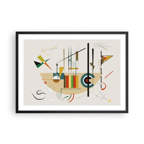 Poster in einem schwarzem Rahmen - Bunte Abstraktion mit geometrischen Formen - 70x50cm - Und die Welt lacht - Moderne Wanddekoration für Wohnzimmer und Schlafzimmer ARTTOR