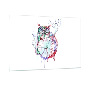 Glasbild - Bild auf glas - Abstrakte Eule in einer farbenfrohen Aquarellkomposition - 120x80cm - Von Natur aus klug - Moderne Wanddekoration für Wohnzimmer und Schlafzimmer ARTTOR