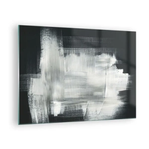 Glasbild - Bild auf glas - Minimalistische Abstraktion in Schwarzweiß - 70x50cm - Vertikal und horizontal gewebt - Moderne Wanddekoration für Wohnzimmer und Schlafzimmer ARTTOR