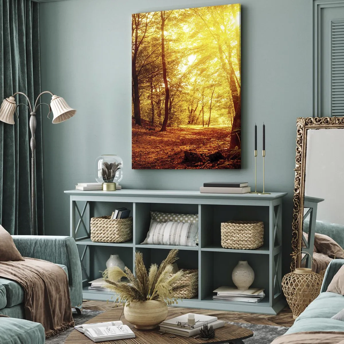 Bild auf Leinwand - Leinwandbild - Auf die goldene Lichtung - 65x120 cm