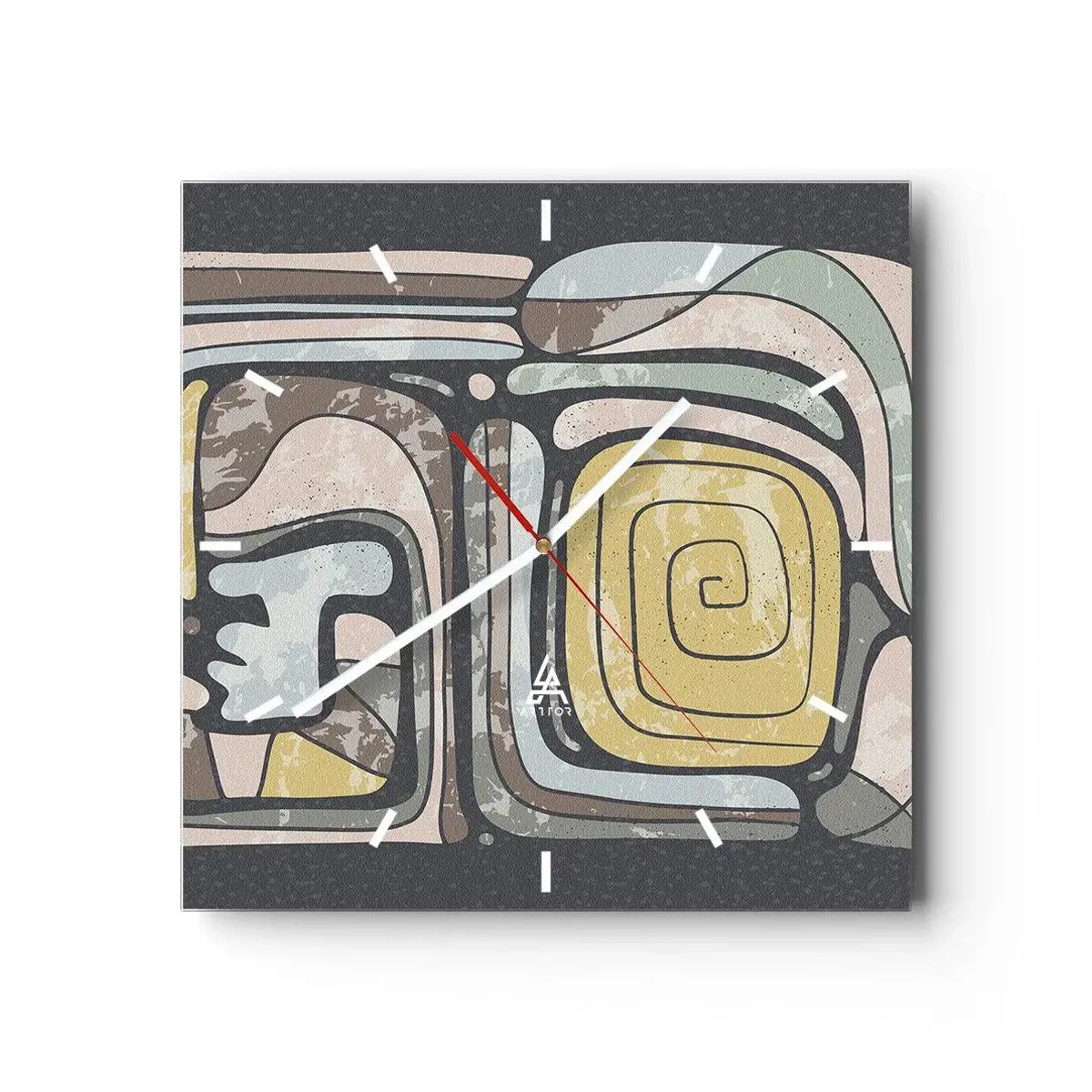 Wanduhr - Glasuhr - Präkolumbianische Muster in Pastellfarben auf dunklem Hintergrund - 30x30cm - Abstraktion im präkolumbianischen Geist - Moderne Wanddekoration für Wohnzimmer und Schlafzimmer ARTTOR