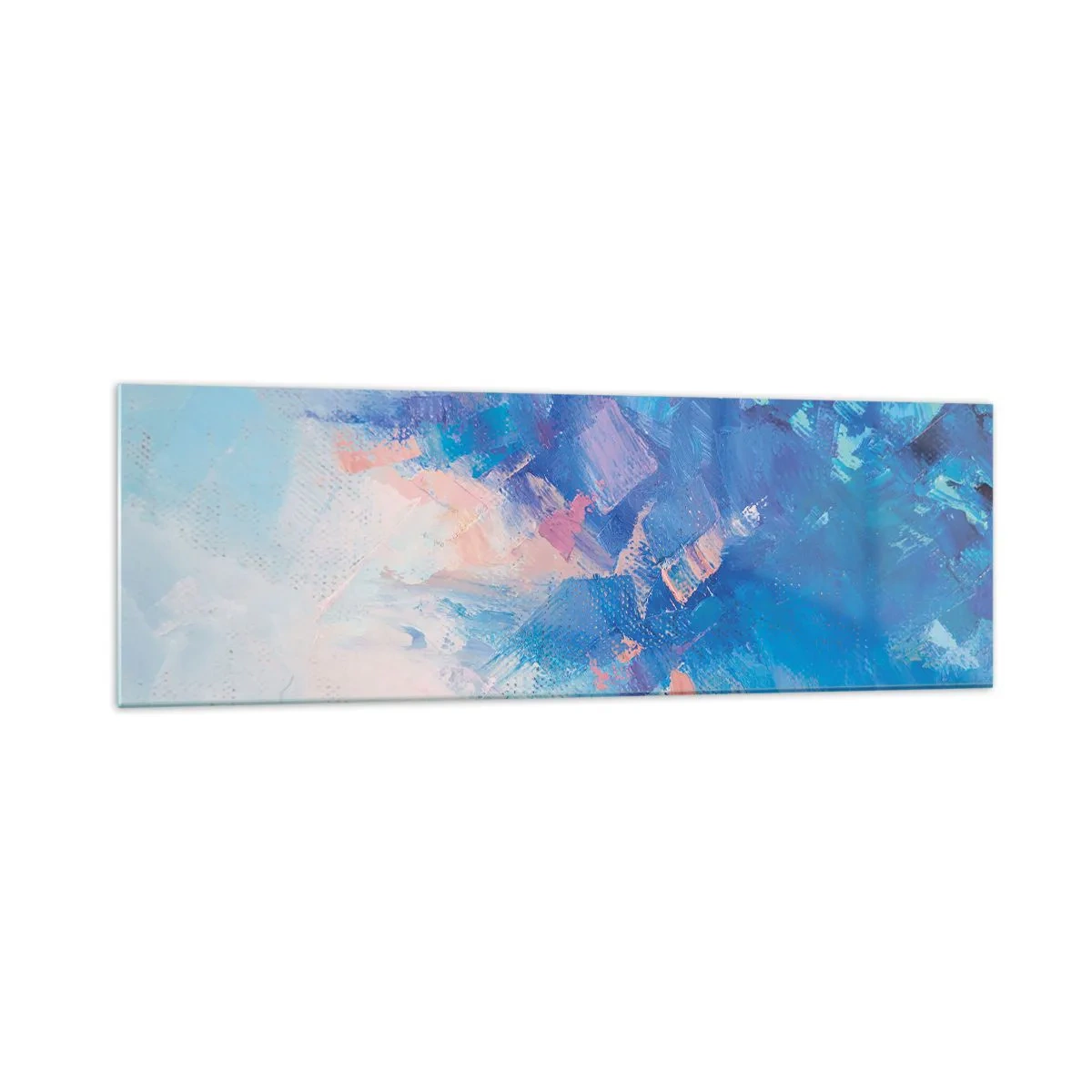 Glasbild - Bild auf glas - Abstrakte Komposition in Blau- und Rosatönen - 160x50cm - Winter-Abstraktion - Moderne Wanddekoration für Wohnzimmer und Schlafzimmer ARTTOR