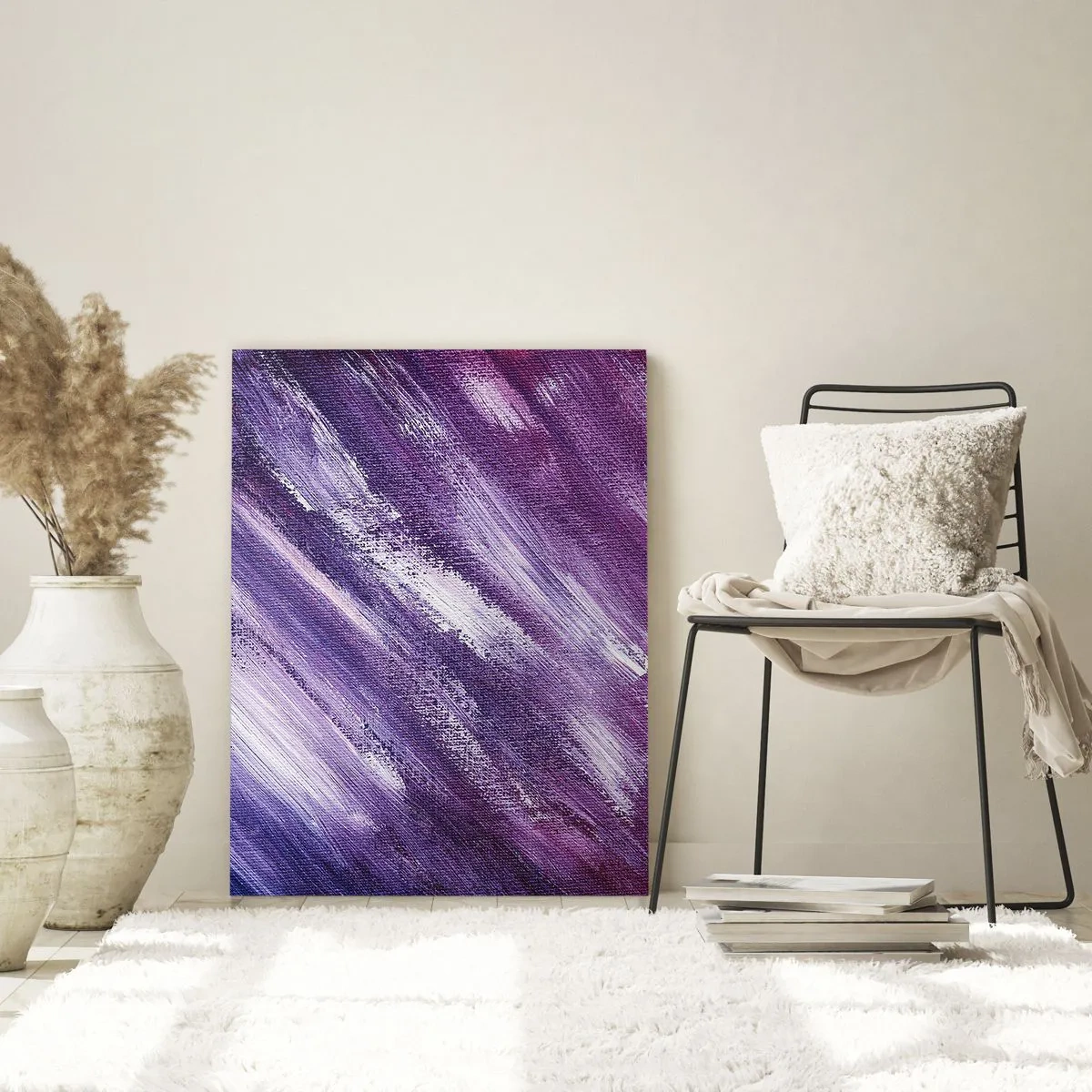 Glasbild - Bild auf glas - Abstraktes Gemälde in Lila- und Weißtönen - 50x70cm - Wenn der sonnige Wind weht - Moderne Wanddekoration für Wohnzimmer und Schlafzimmer ARTTOR