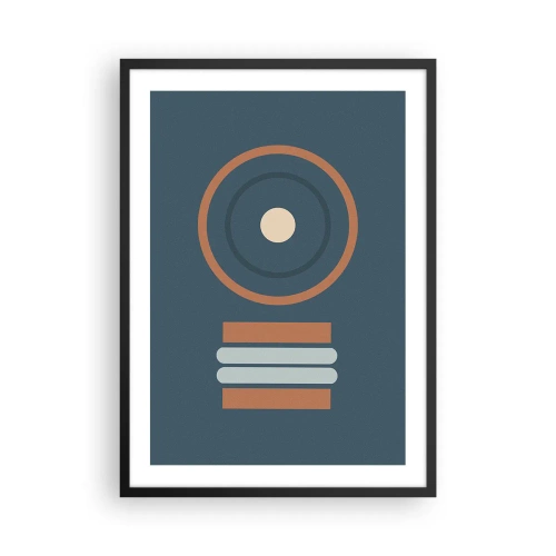 Poster in einem schwarzem Rahmen - Geometrisches Muster mit Kreisen und Rechtecken in Blau- und Brauntönen - 50x70cm - Das Wesen der Dinge - Moderne Wanddekoration für Wohnzimmer und Schlafzimmer ARTTOR