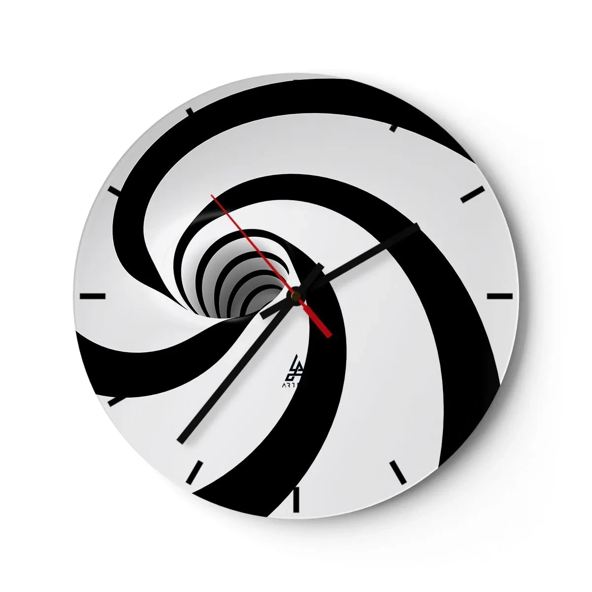 Wanduhr - Glasuhr - Dynamische Schwarz-Weiß-Spirale - 30x30cm - Dem Wirbel nachgeben? - Moderne Wanddekoration für Wohnzimmer, Küche und Schlafzimmer ARTTOR