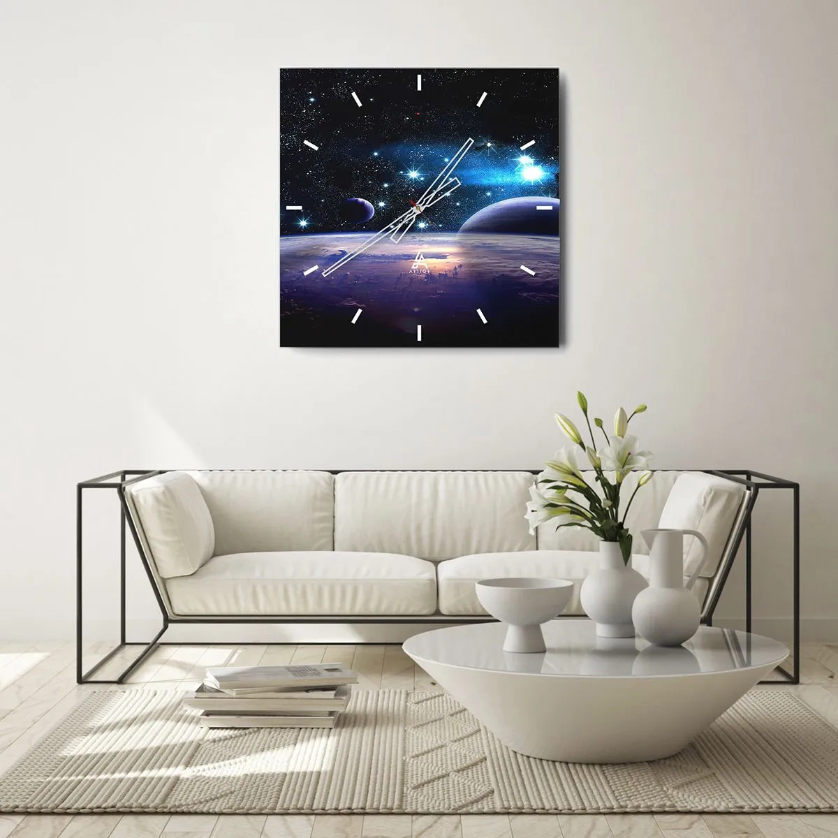 Wanduhr - Glasuhr - Ein Blick in den Weltraum mit Planeten und Sternen - 30x30cm - Noch allein? - Moderne Wanddekoration für Wohnzimmer und Schlafzimmer ARTTOR