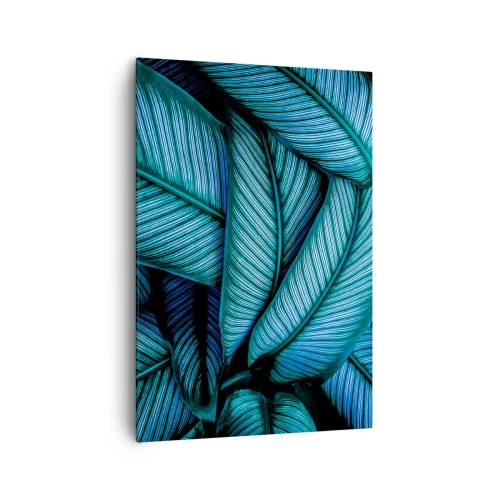 Bild auf Leinwand - Leinwandbild - Eine Nahaufnahme von türkisfarbenen Blättern mit lebendigen Details. - 70x100cm - Lebenslinien - Moderne Wanddekoration für Wohnzimmer und Schlafzimmer ARTTOR