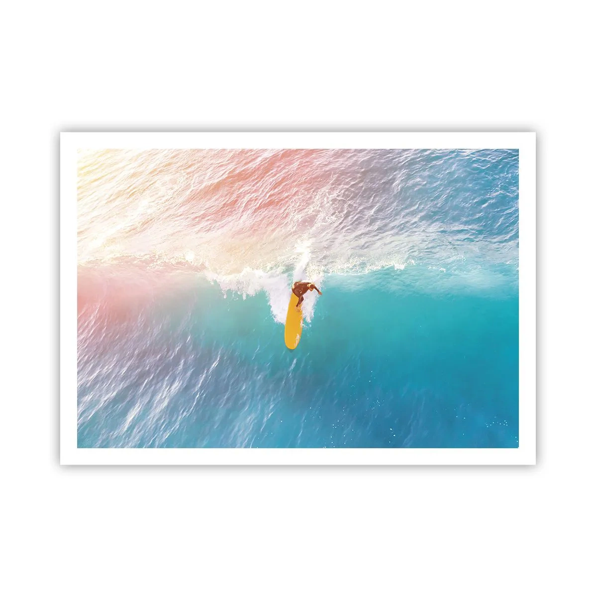 Poster - Surfer auf einer Welle in Pastellfarben - 100x70cm - Der Ozeanreiter - Moderne Wanddekoration für Wohnzimmer und Schlafzimmer ARTTOR