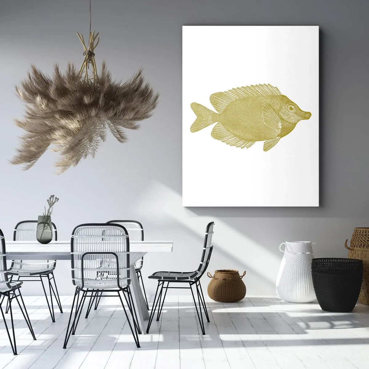Bild auf Leinwand - Leinwandbild - Vintage Goldfisch auf hellem Hintergrund - 70x100cm - Fisch und das war’s - Moderne Wanddekoration für Wohnzimmer und Schlafzimmer ARTTOR