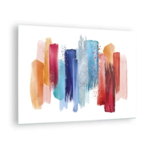 Glasbild - Bild auf glas - Abstrakte Komposition aus bunten Pinselstrichen - 70x50cm - Auf und ab - Moderne Wanddekoration für Wohnzimmer und Schlafzimmer ARTTOR