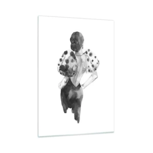 Glasbild - Bild auf glas - Schwarz-weiße Silhouette einer Frau im eleganten Outfit - 50x70cm - Sie ging direkt vorbei - Moderne Wanddekoration für Wohnzimmer und Schlafzimmer ARTTOR