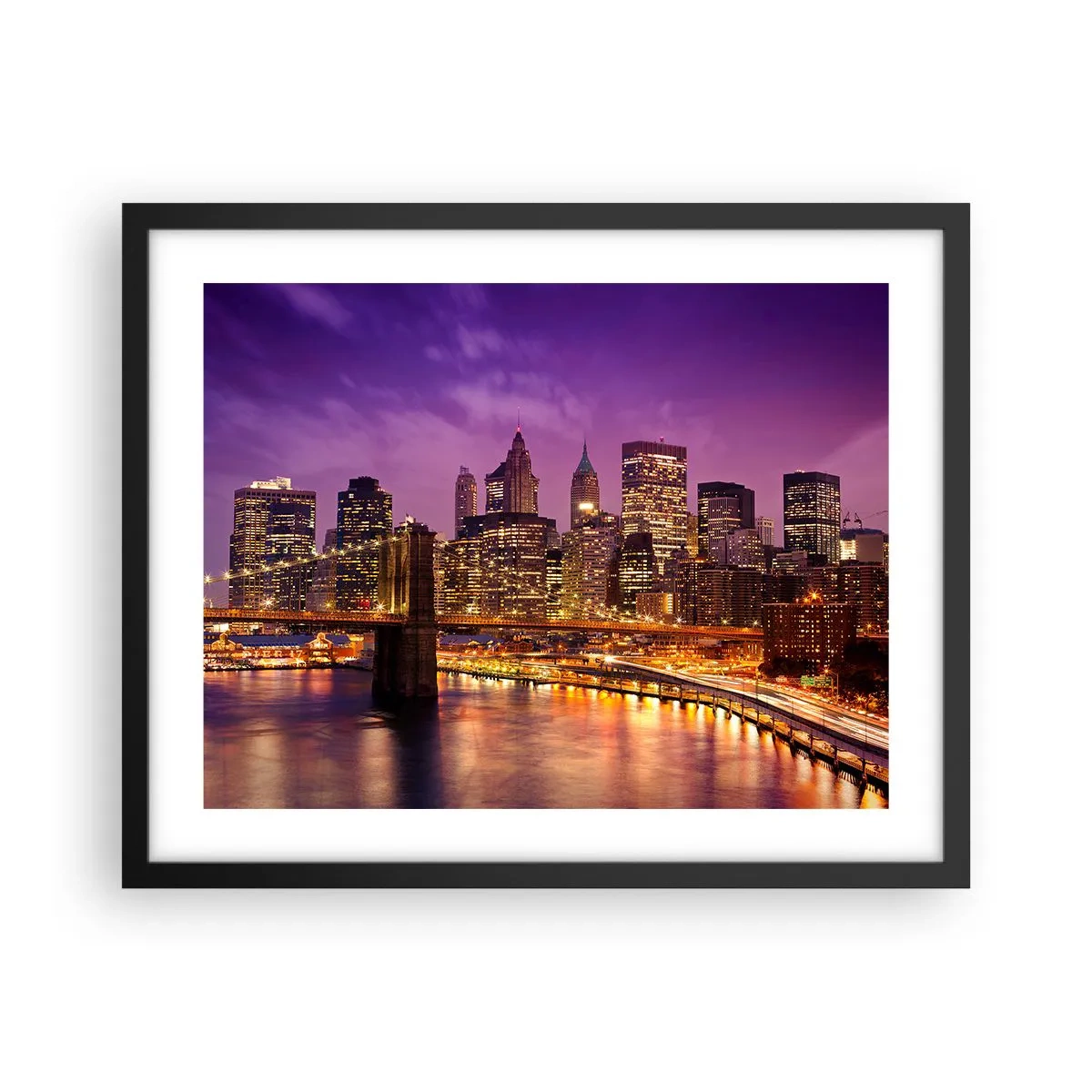 Poster in einem schwarzem Rahmen - Violett-goldenes Manhathann - 50x40 cm