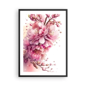 Poster in einem schwarzem Rahmen - Zarte rosa Kirschblüten in voller Blüte vor hellem Hintergrund - 50x70cm - Kirschblütenblüte - Moderne Wanddekoration für Wohnzimmer und Schlafzimmer ARTTOR