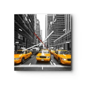 Wanduhr - Glasuhr - Gelbe Taxis auf den Straßen von New York - 30x30cm - Wir färben die Stadt - Moderne Wanddekoration für Wohnzimmer und Schlafzimmer ARTTOR
